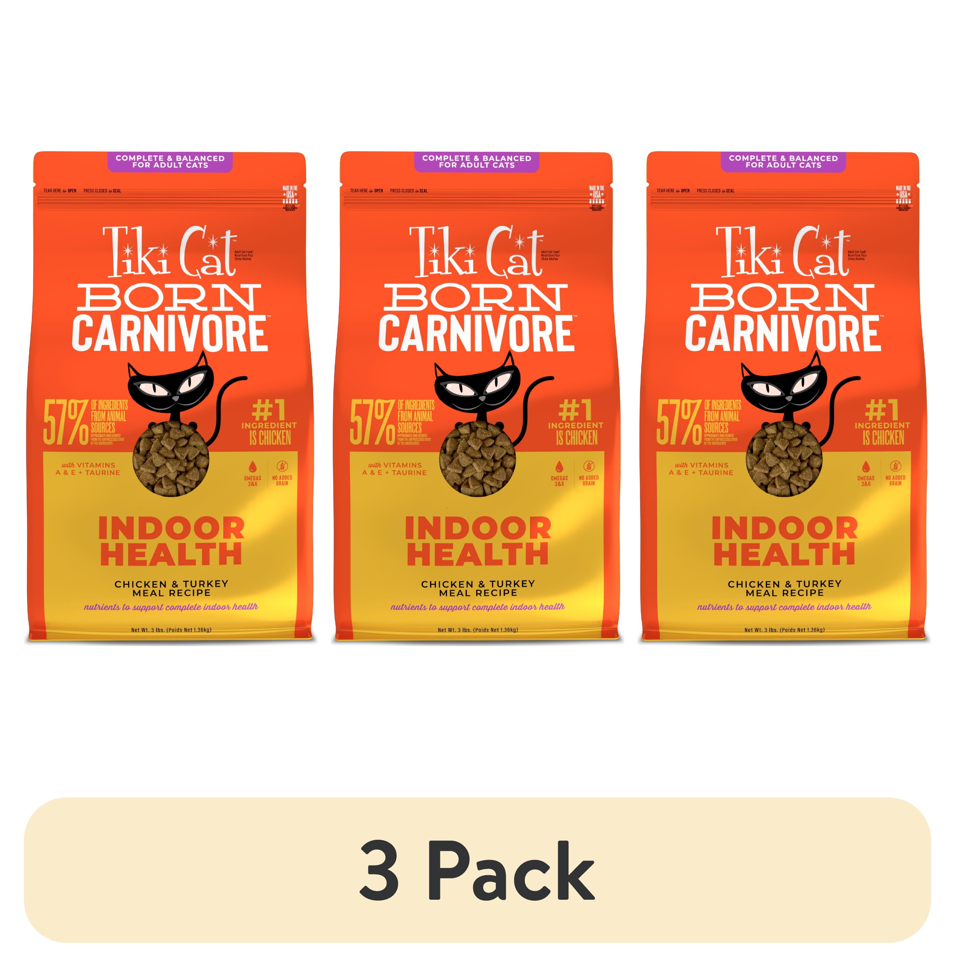 (3 pack) Tiki Cat Born Carnivore Indoor Health Dry Cat Food, Chicken & Turkey Meal, 3 lbs. Bag