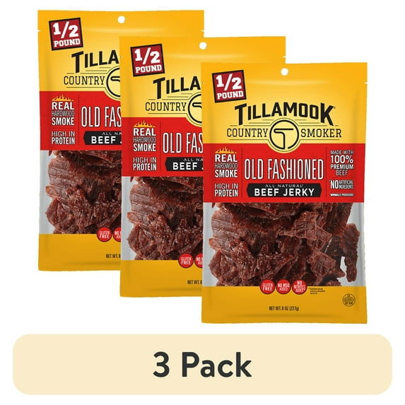 (3 pack) Tillamook Country Smoker All Natural Old Fashioned Beef Jerky, 8 oz