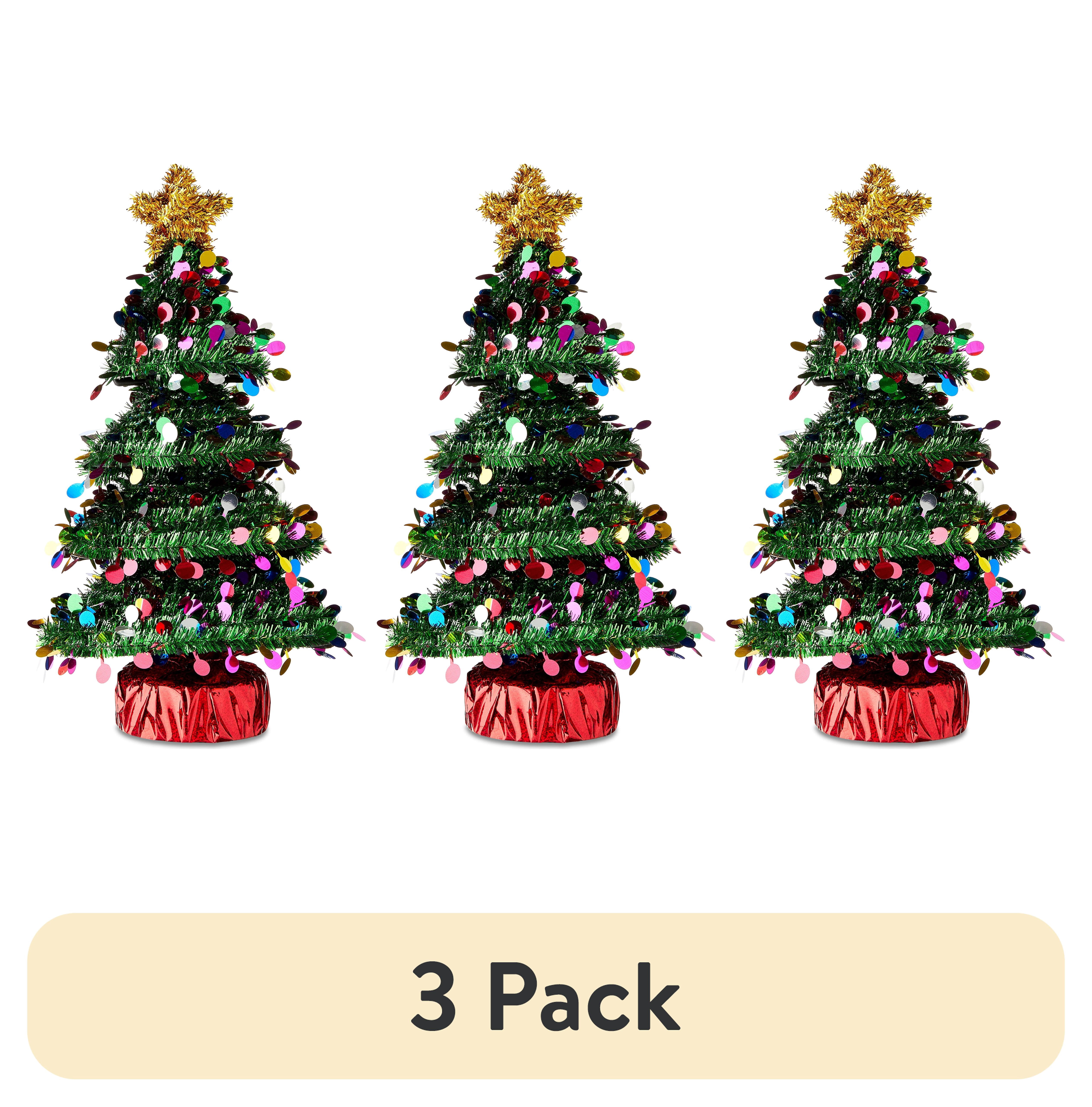 (3 pack) Holiday Time 16" Green Tinsel Christmas Tree Table Top Decoration With Star