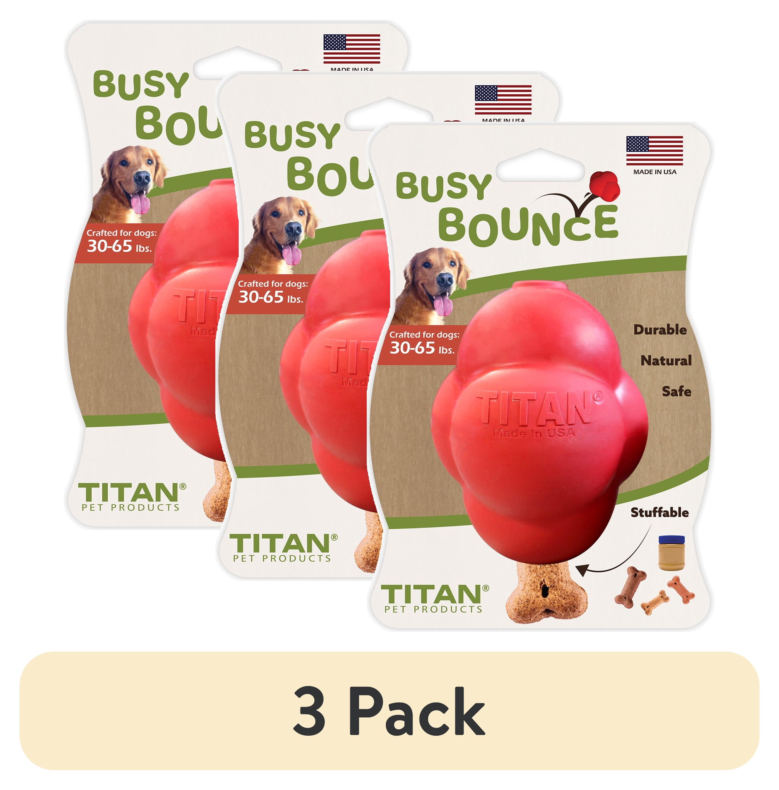 (3 pack) Titan Busy Bounce Durable Rubber Dog Toy, Large, Red