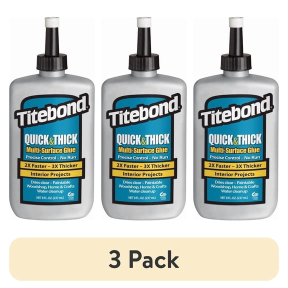 (3 pack) Titebond Quick & Thick Multi-Surface Glue 8 Oz.  PVA Adhesive for Wood, Ceramic, Pottery, Stone, Glass, Fabric & Crafts, Strong Tack, Dries Clear, Paintable  2403