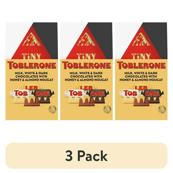 (3 pack) TOBLERONE Tiny Assorted Chocolate Bars Variety Pack (Milk, Dark, & White), 1 Gift Bag (27 Pieces)