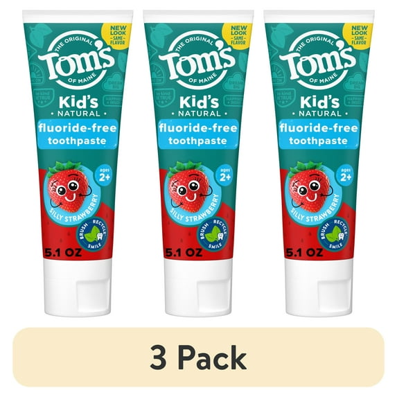 (3 pack) Tom's of Maine Kids Fluoride-Free Natural Toothpaste, Silly Strawberry, 5.1 oz.