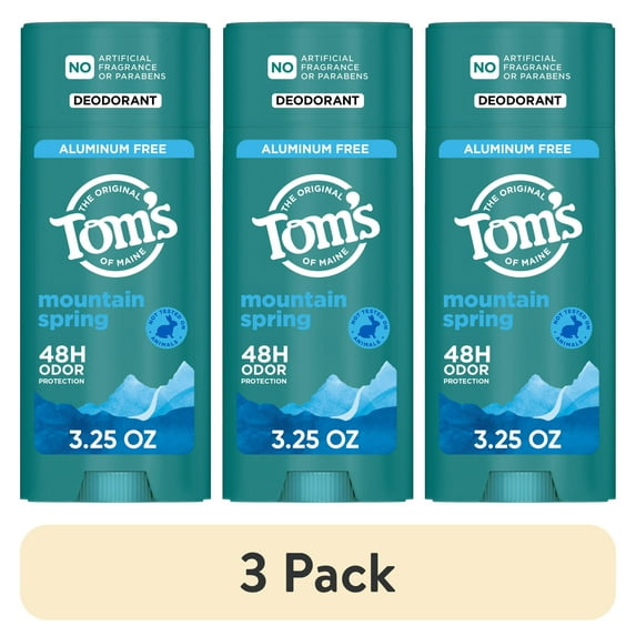 (3 pack) Tom’s of Maine Mountain Spring Natural Deodorant for Men and Women, Aluminum Free, 3.25 oz