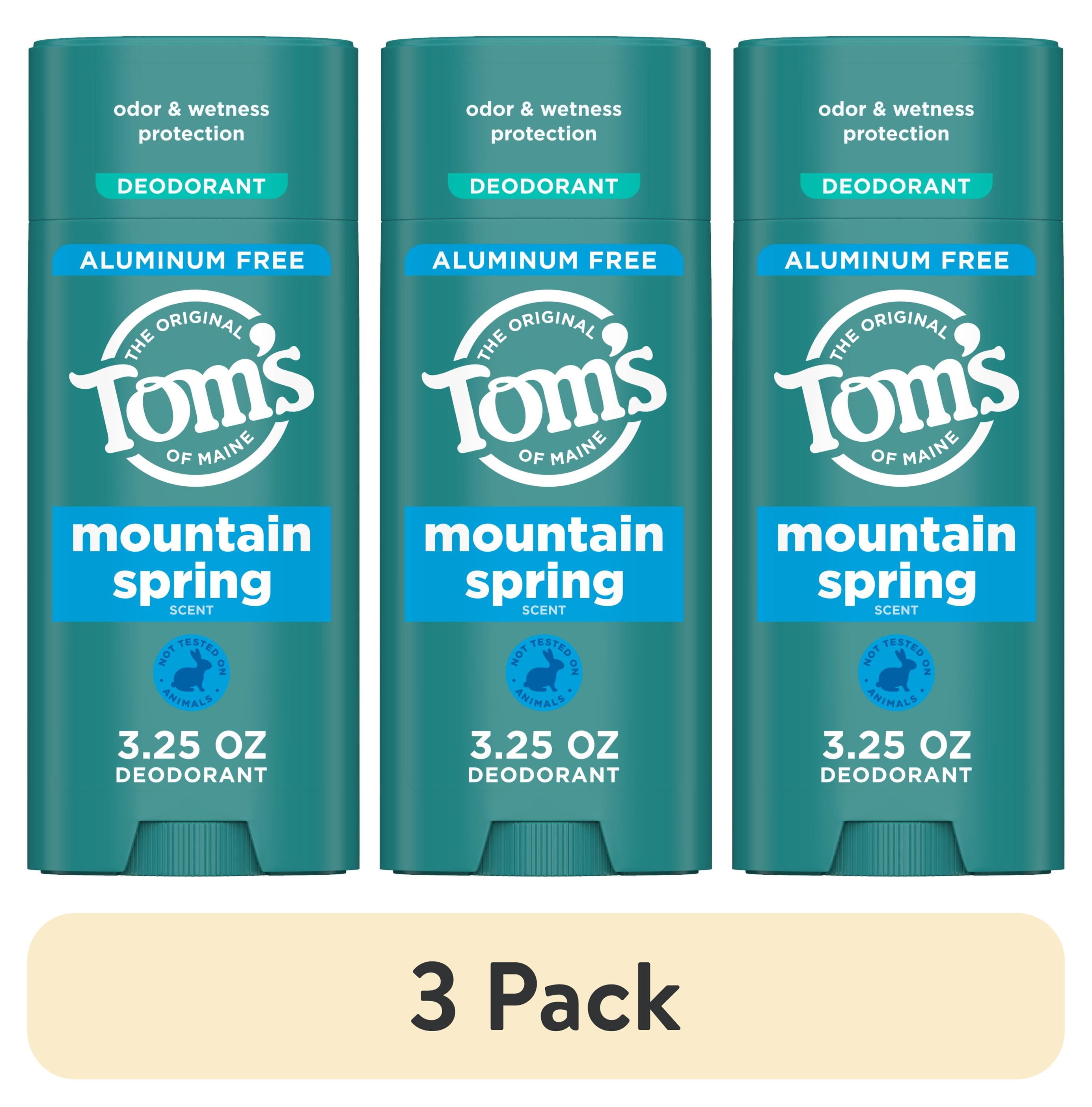 (3 pack) Toms of Maine Mountain Spring Natural Deodorant, Aluminum Free, Clear Application, Odor & Wetness Protection, Naturally Derived Ingredients, 3.25 oz