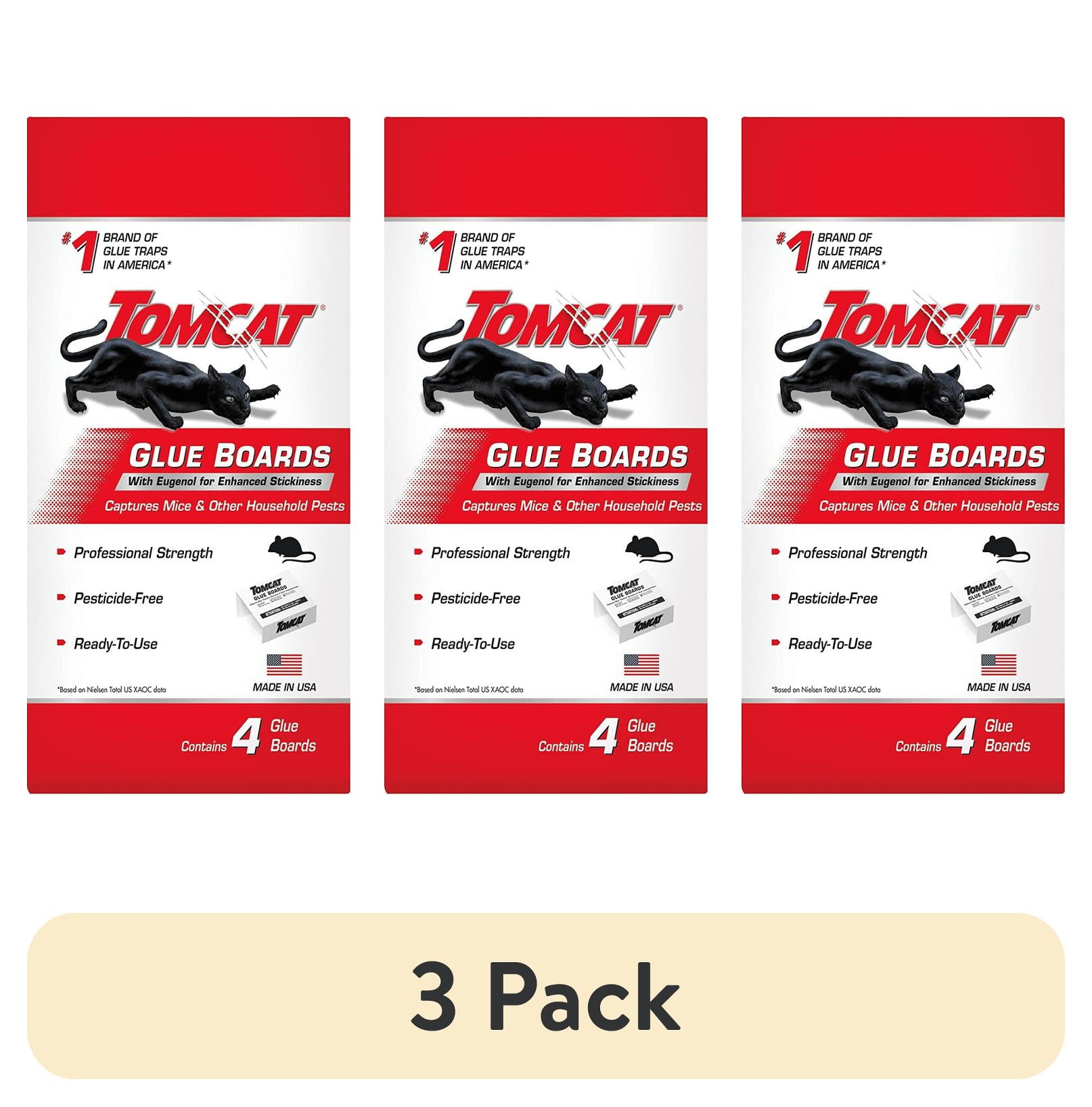 (3 pack) Tomcat Glue Boards, With Eugenol for Enhanced Stickiness - For Mice and Insects, 4 Traps