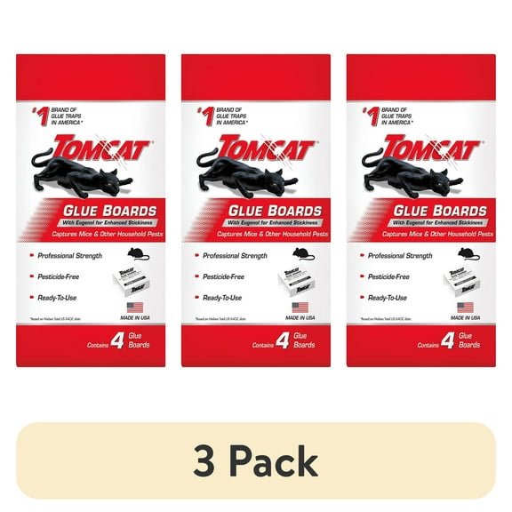 (3 pack) Tomcat Glue Boards, With Eugenol for Enhanced Stickiness - For Mice and Insects, 4 Traps