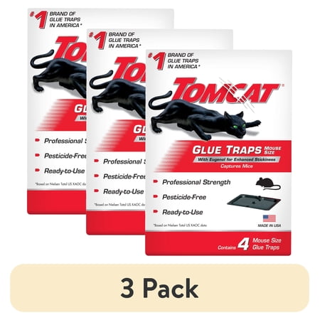 (3 pack) Tomcat Glue Traps Mouse Size with Eugenol for Enhanced Stickiness, 4 Pack