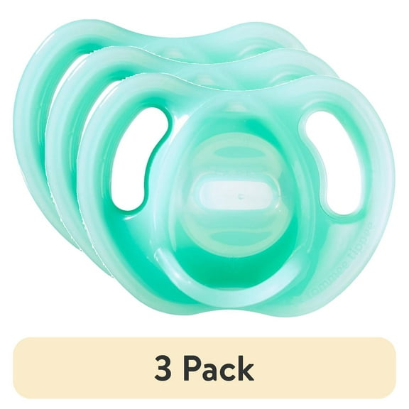(3 pack) Tommee Tippee Ultra-light Pacifiers, 0-6 months, 2 pack of one piece silicone, BPA free pacifiers