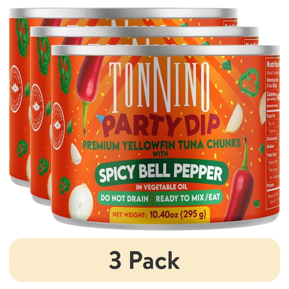 (3 pack) Tonnino Premium Yellowfin Tuna with spicy bell peppers, 10.40 oz, Can, Wild Caught