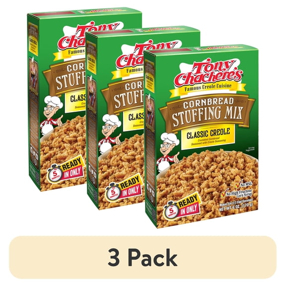 (3 pack) Tony Chachere's, Cornbread Stuffing Mix, Classic, Cajun, 6 oz, Shelf Stable