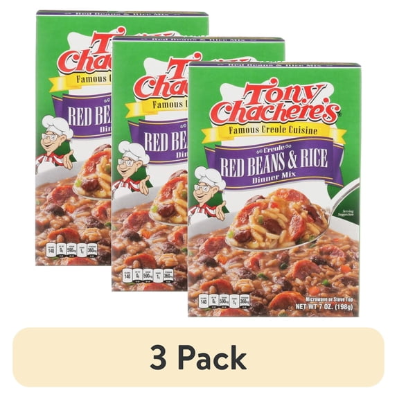 (3 pack) Tony Chachere’s, Rice, Dinner Mix, Cajun, Red Beans and Rice, 7 oz, Shelf-Stable