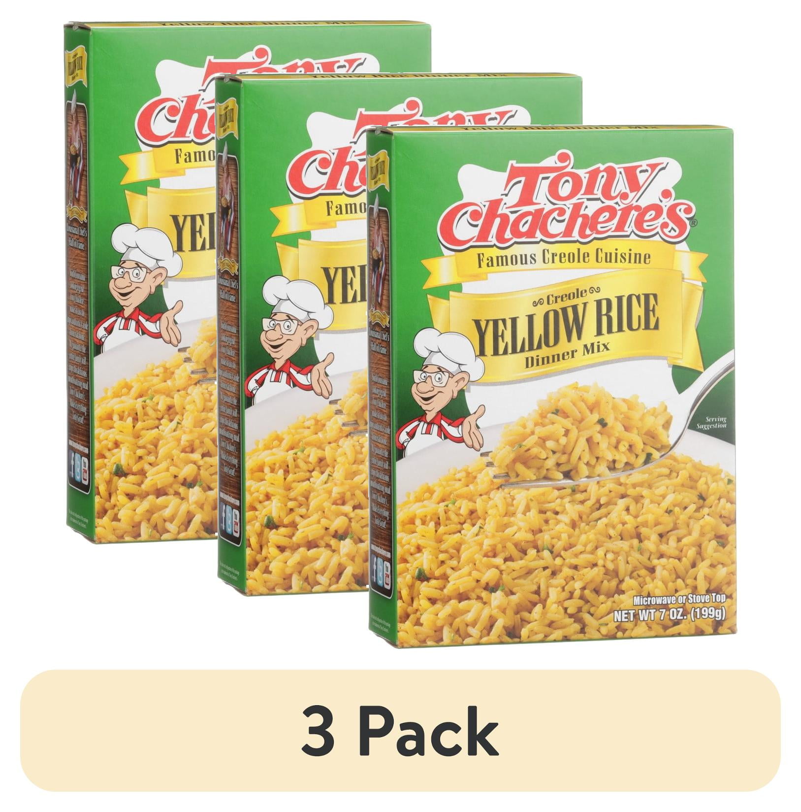 (3 pack) Tony Chachere’s, Yellow Rice, Dinner Mix, Cajun, 7 oz, Shelf-Stable