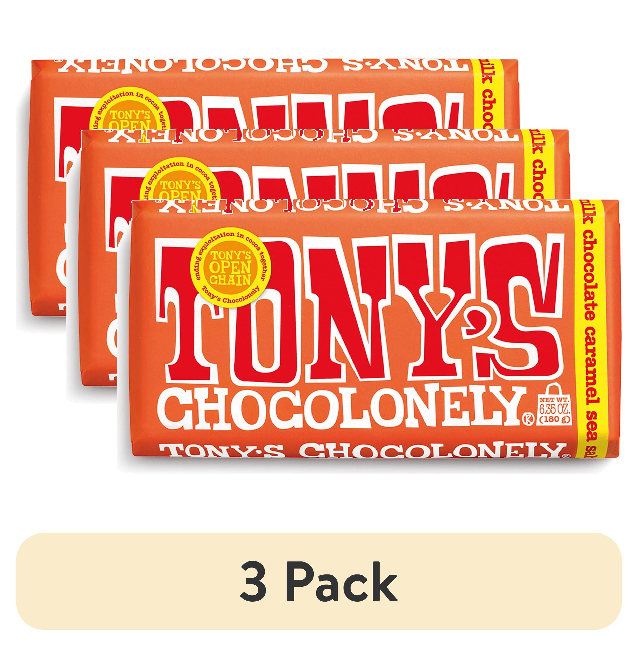 (3 pack) Tony's Chocolonely Milk Chocolate Bar with Caramel and Sea Salt, 6.35 oz
