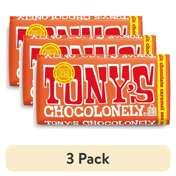 (3 pack) Tony's Chocolonely Milk Chocolate Bar with Caramel and Sea Salt, 6.35 oz