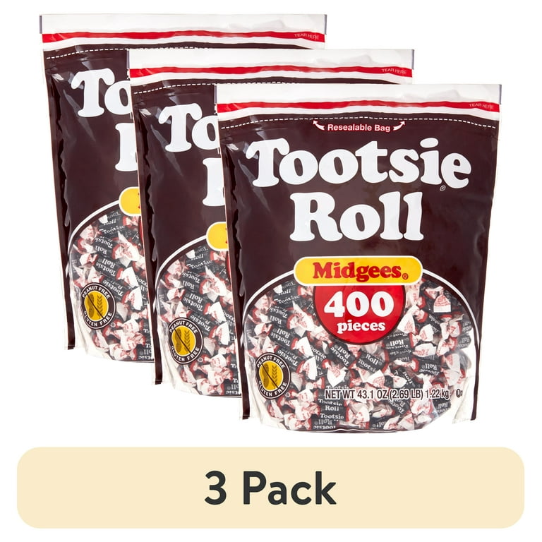 3 pack) Tootsie Roll, Midgees Chocolate Candy, 43.1 oz (400 Pieces