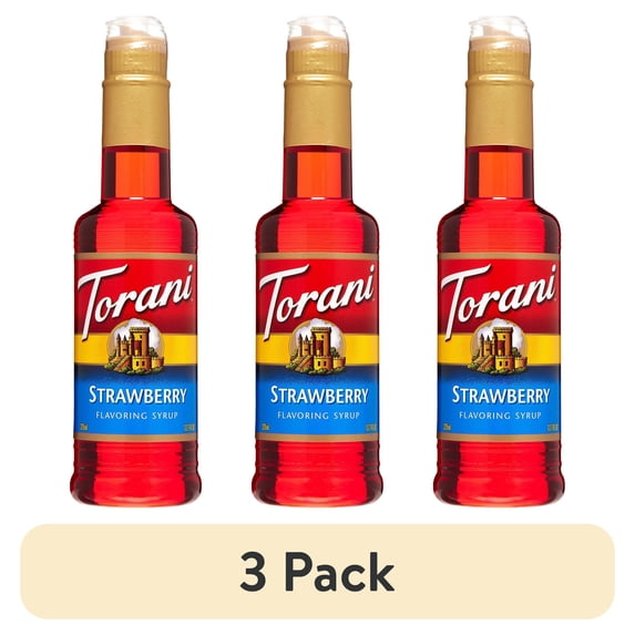 (3 pack) Torani Strawberry Syrup, Plastic Bottle, Drink Flavoring Syrup, No Known Allergens, 12.7 oz.