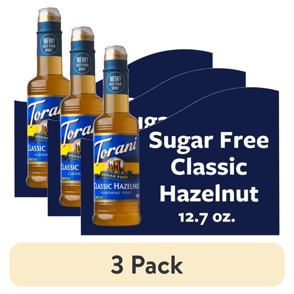 (3 pack) Torani Coffee Flavoring Syrup, Sugar Free Classic Hazelnut Syrup, Plastic Bottle, No Known Allergens 12.7 fl oz