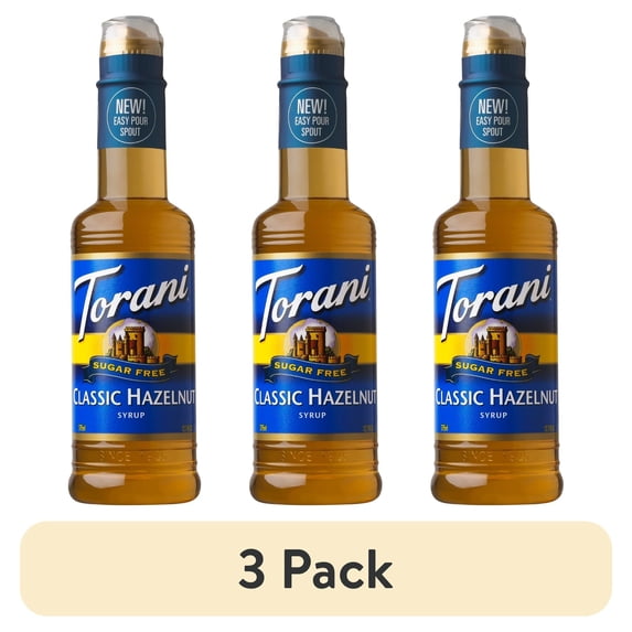 (3 pack) Torani Sugar Free Classic Hazelnut Syrup, Plastic Bottle, Coffee Flavoring Syrup, No Known Allergens 12.7 fl oz