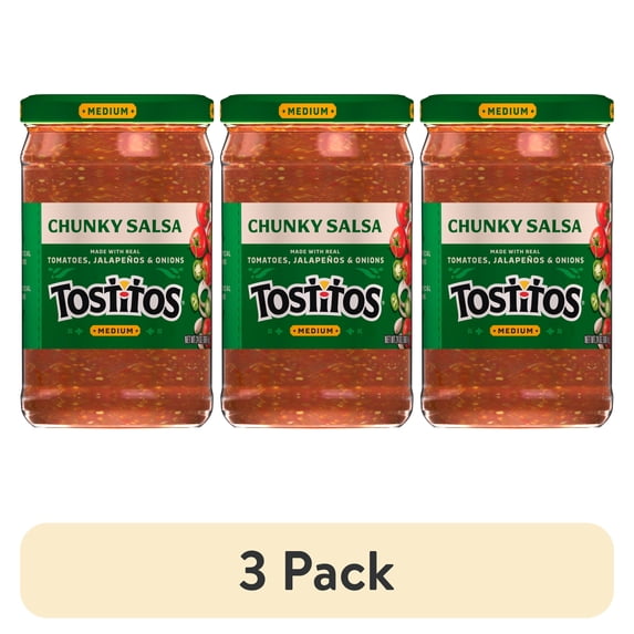 (3 pack) Tostitos Medium Chunky Salsa, No Artificial Colors, No Artificial Flavors, 24 oz Jar