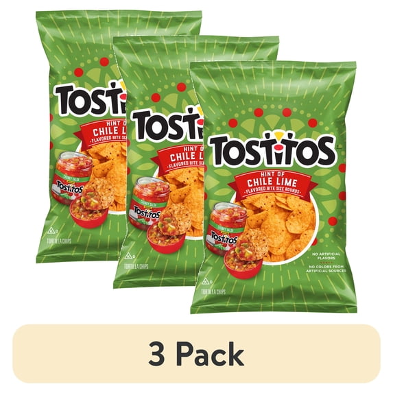 (3 pack) Tostitos Hint of Chili Lime Flavored Tortilla Chips, 11 oz Bag