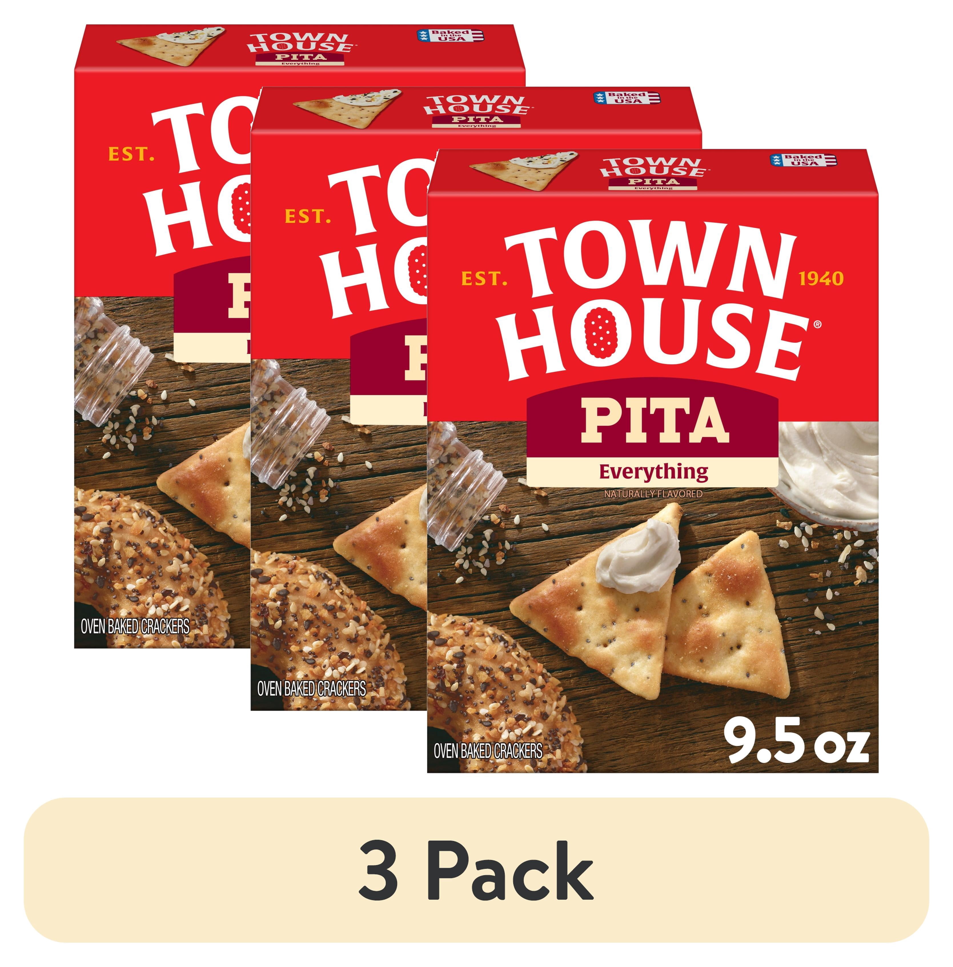 (3 pack) Town House Pita Everything Flavor Oven Baked Crackers, Salty Snacks, 9.5 oz