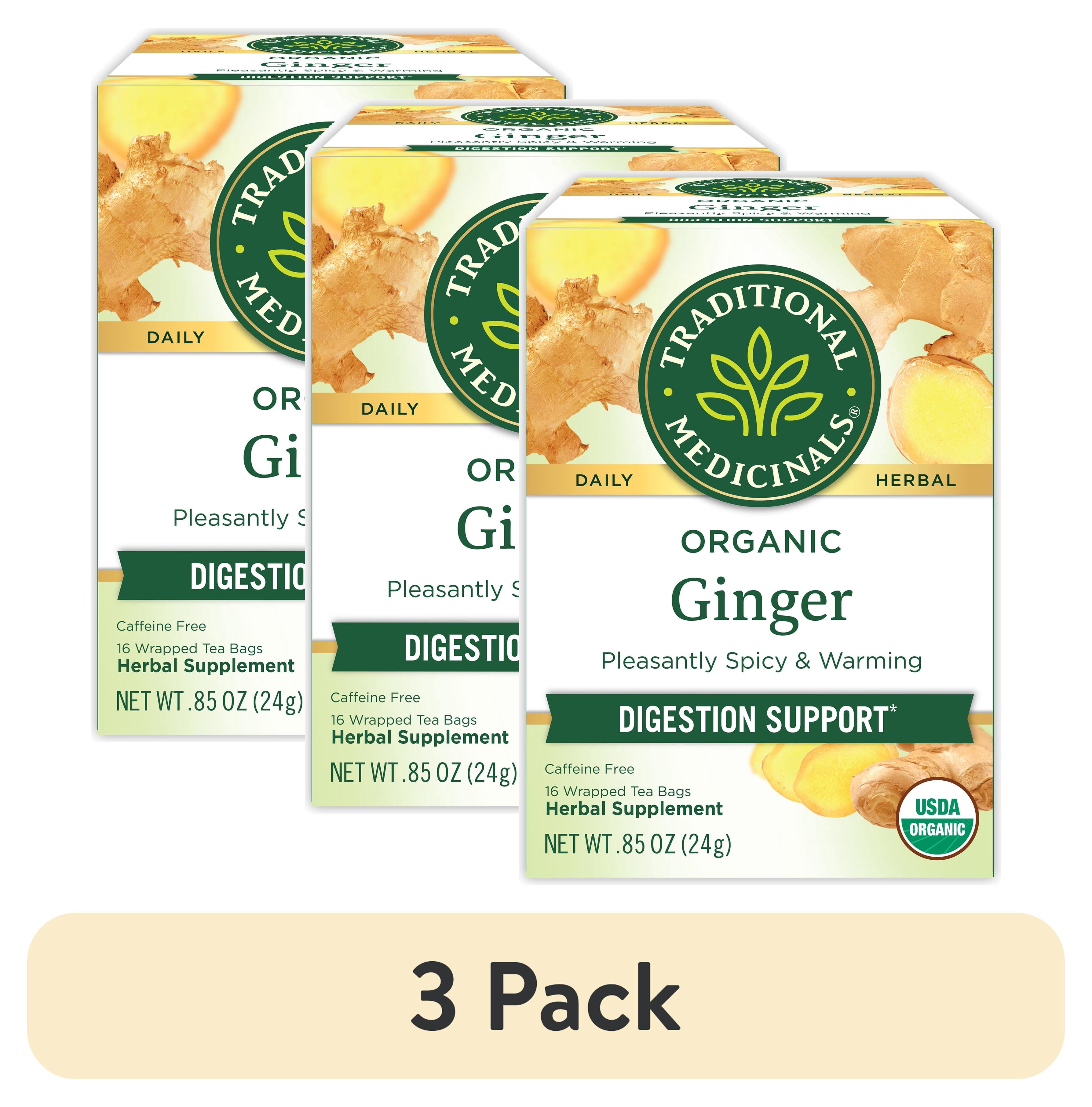 (3 pack) Traditional Medicinal Ginger, Organic Tea Bags, 16 Count