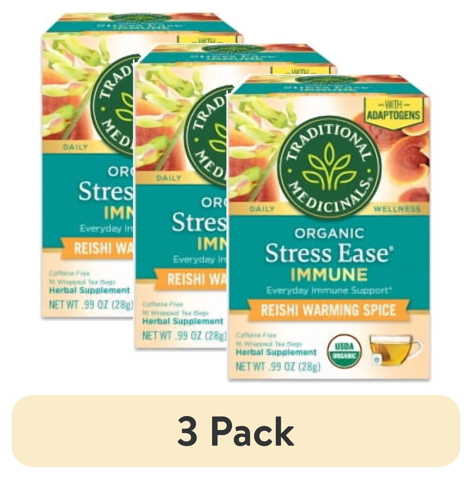 (3 pack) Traditional Medicinals Organic Stress Ease Immune Tea Bags with Astragalus and Reishi Mushroom, 16 Count
