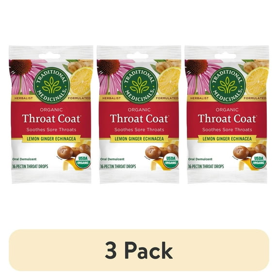 (3 pack) (3 Pack) Traditional Medicinals Organic Throat Coat - Lemon Ginger Echinacea 16 Ct