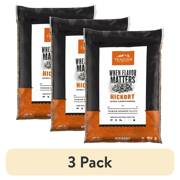 (3 pack) Traeger Pellet Grills Hickory Pellets, 20 lbs, Natural Hardwood Flavor