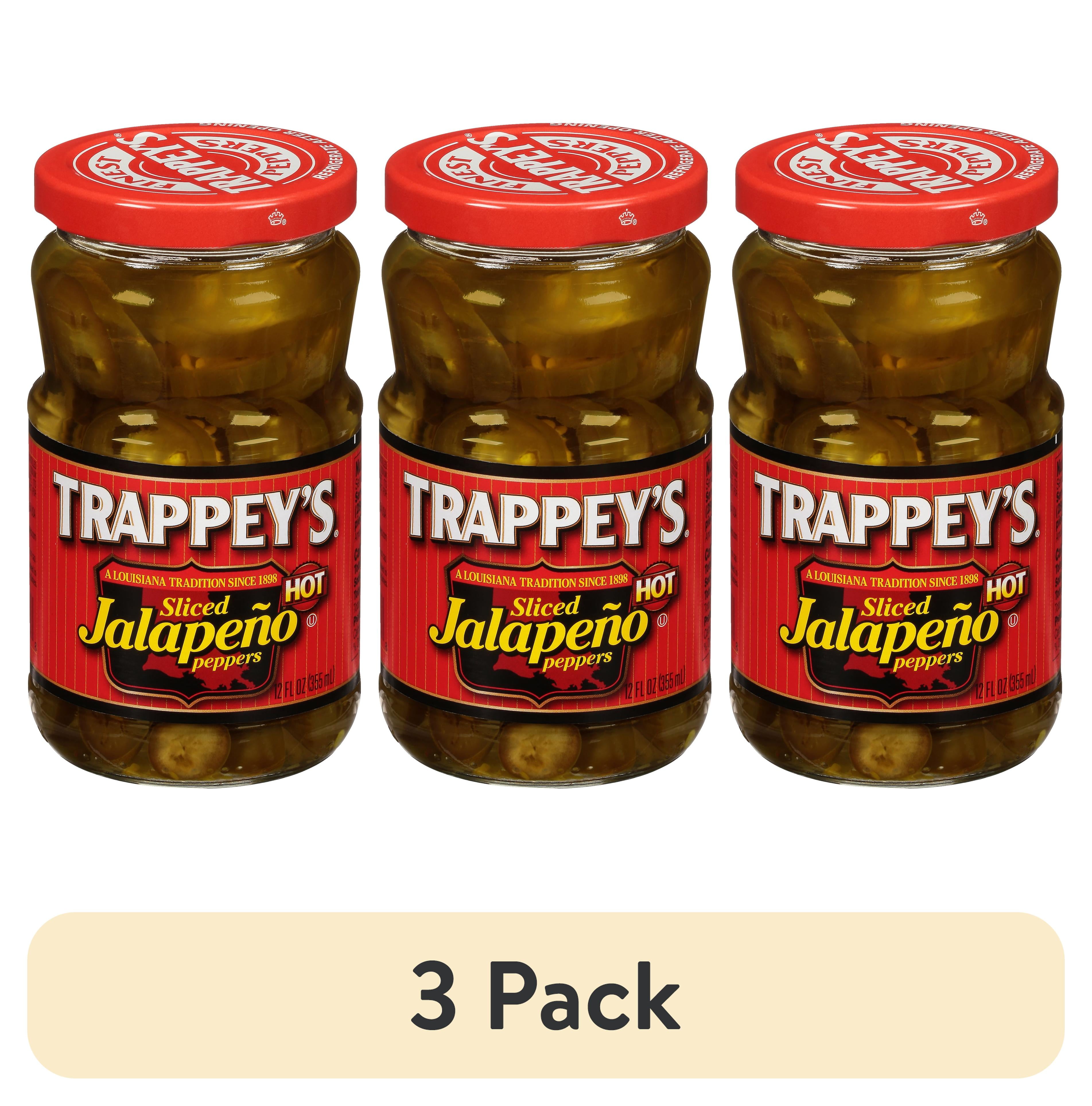 (3 pack) Trappey's Hot Sliced Jalapeño Peppers, 12 oz Glass Jar