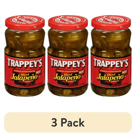 (3 pack) Trappey's Hot Sliced Jalapeño Peppers, 12 oz Glass Jar