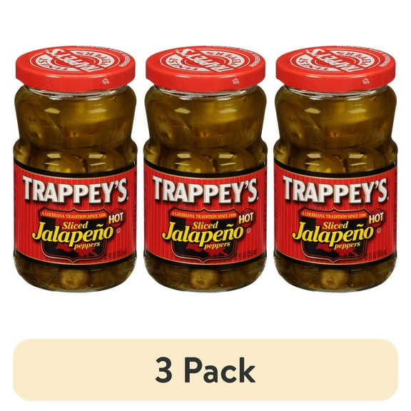 (3 pack) Trappey's Hot Sliced Jalapeo Peppers, 12 oz Glass Jar