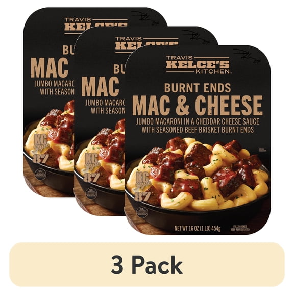 (3 pack) Travis Kelce's Kitchen Burnt Ends Mac & Cheese, Fully Cooked, Ready to Heat, 16 oz Tray, (Refrigerated)