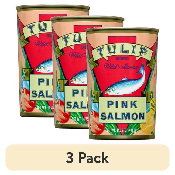 (3 pack) Trident Seafood Tulip Brand Canned Wild Alaska Pink Salmon, Gluten-Free, 14.75 oz