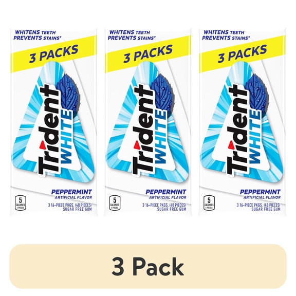 (3 pack) Trident White Sugar Free Gum, Peppermint Flavor, 3 Packs (48 Pieces Total)
