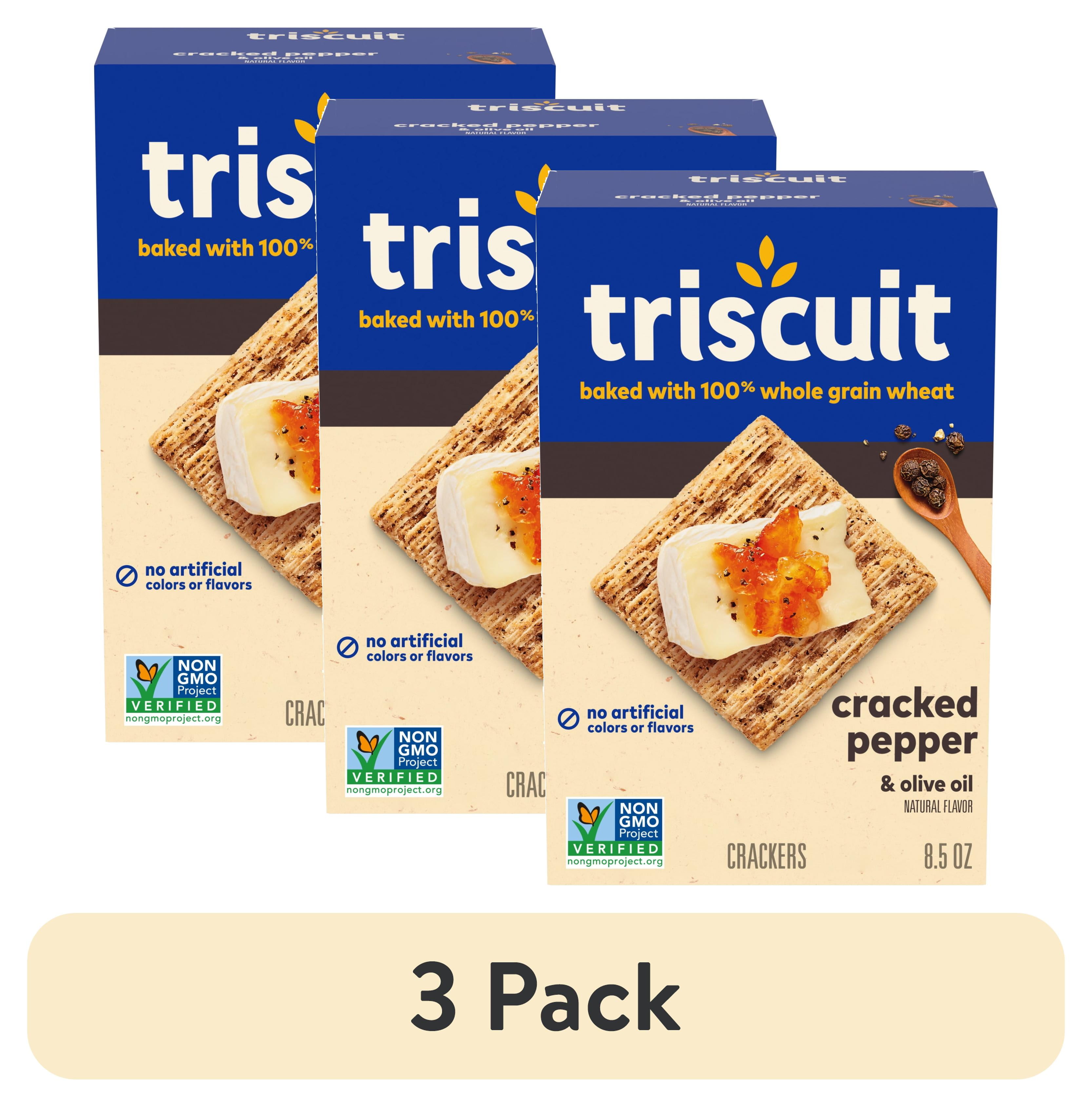 (3 pack) Triscuit Cracked Pepper & Olive Oil Whole Grain Wheat Crackers, Snack Crackers, 8.5 oz
