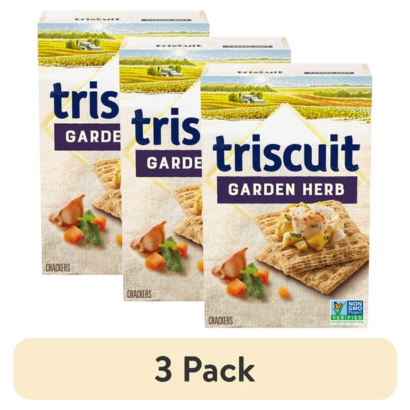 (3 pack) Triscuit Garden Herb Whole Grain Wheat Crackers, Lunch Snacks, Snack Crackers, 8.5 oz