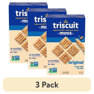 (3 pack) Triscuit Minis Original Whole Grain Wheat Crackers, Vegan Snacks, Snack Crackers, 8 oz