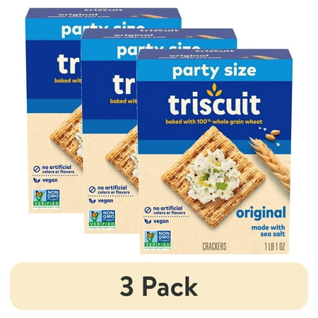 (3 pack) Triscuit Original Whole Grain Wheat Crackers, Vegan Crackers, Healthy Snacks, Party Size, 17 oz