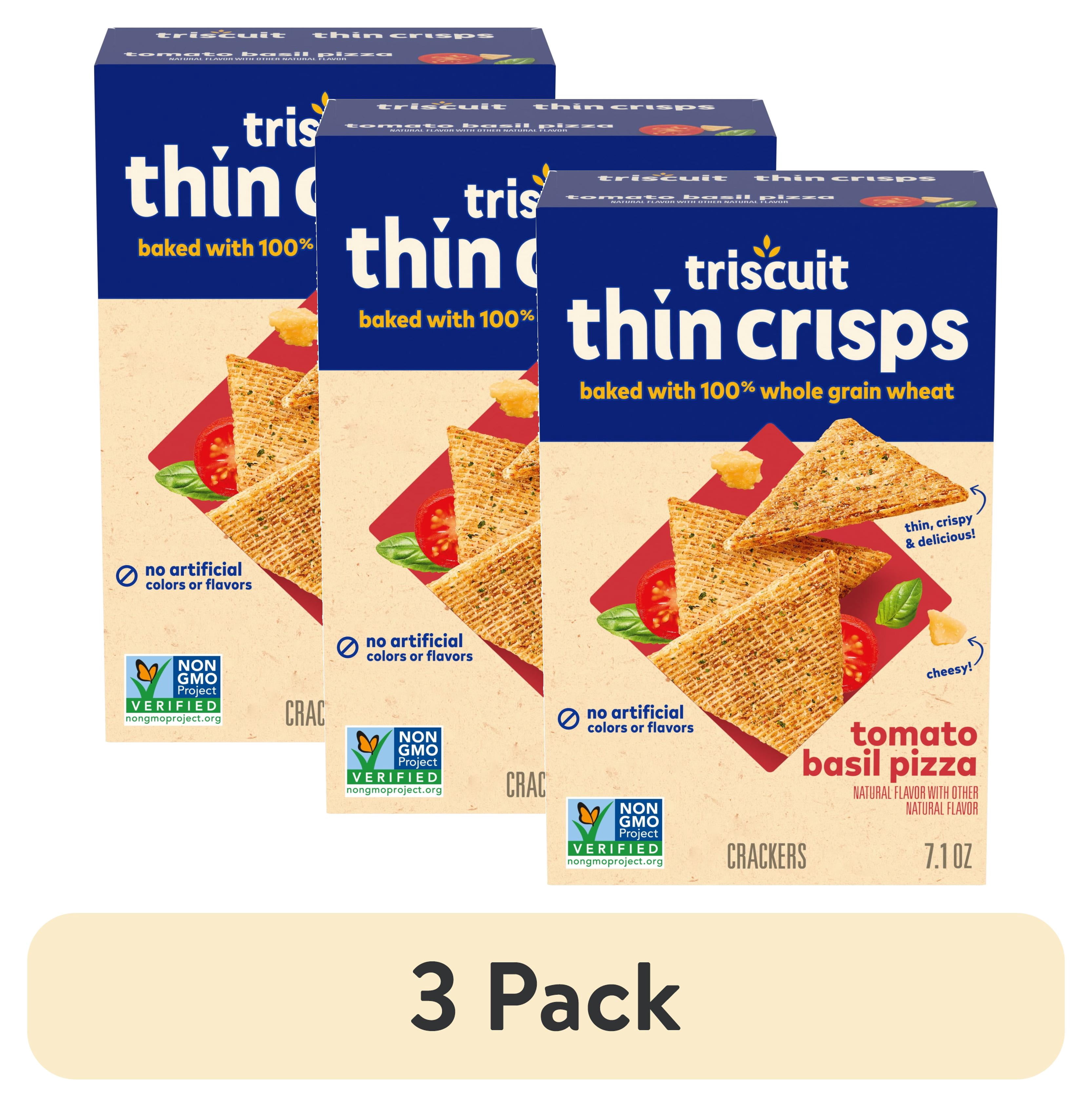 (3 pack) Triscuit Thin Crisps Tomato Basil Pizza Whole Grain Wheat Crackers, Lunch Snacks, 7.1 oz