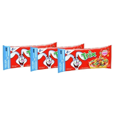 (3 pack) Trix Fruit Flavored Corn Puffs Whole Grain Breakfast Cereal, Resealable Bag (35 oz)