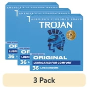 3 pack Trojan Original Latex Lubricated Condoms for Men, Classic Straight Shape, 36 Count