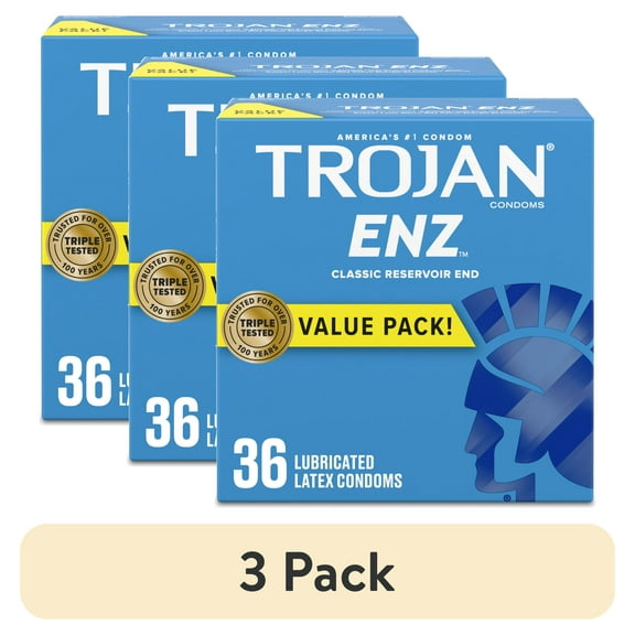 (3 pack) TROJAN ENZ Lubricated Latex Condoms, Value Pack, 36ct, Condoms for Contraception and STI Protection