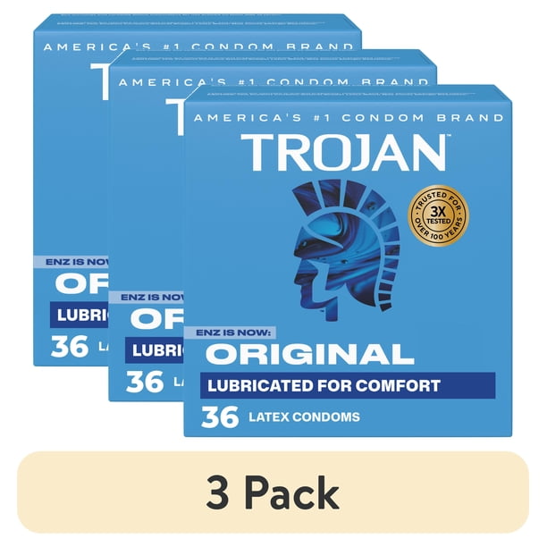 3 pack) Trojan Original Latex Lubricated Condoms for Men, Classic