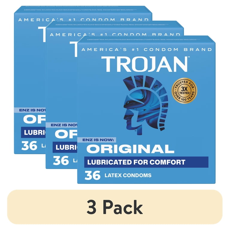 3 pack) Trojan Original Latex Lubricated Condoms for Men, Classic