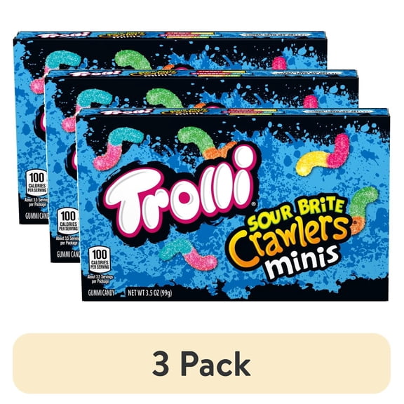 (3 pack) Trolli Sour Brite Crawlers Mini Gummy Candies, 3.5 oz Box