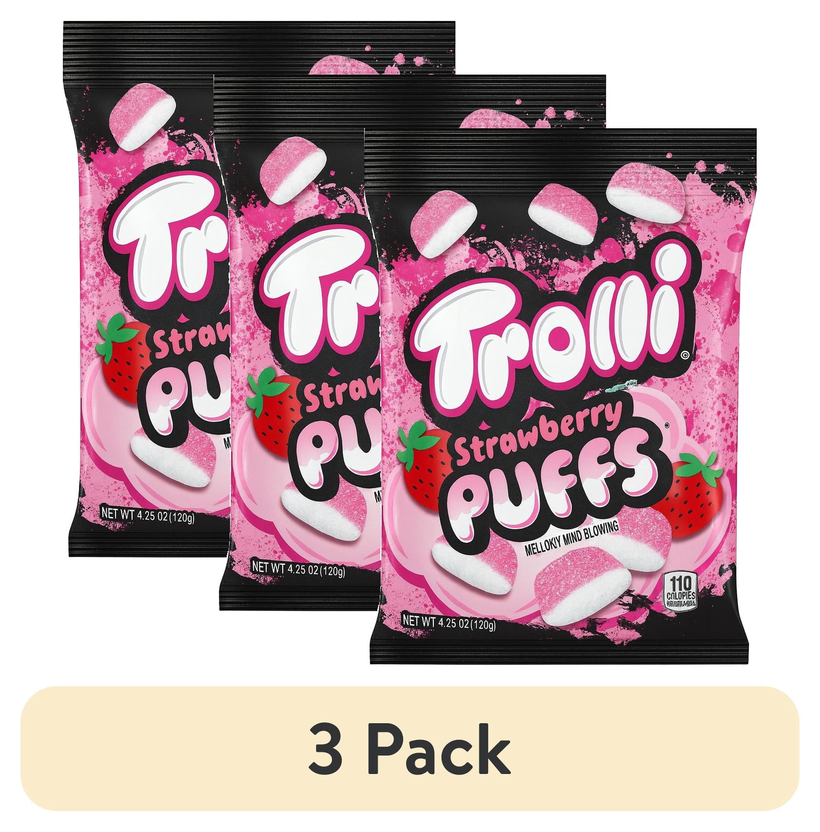 (3 pack) Trolli Strawberry Puffs Gummy Candy, 4.25 Oz., 12 Count