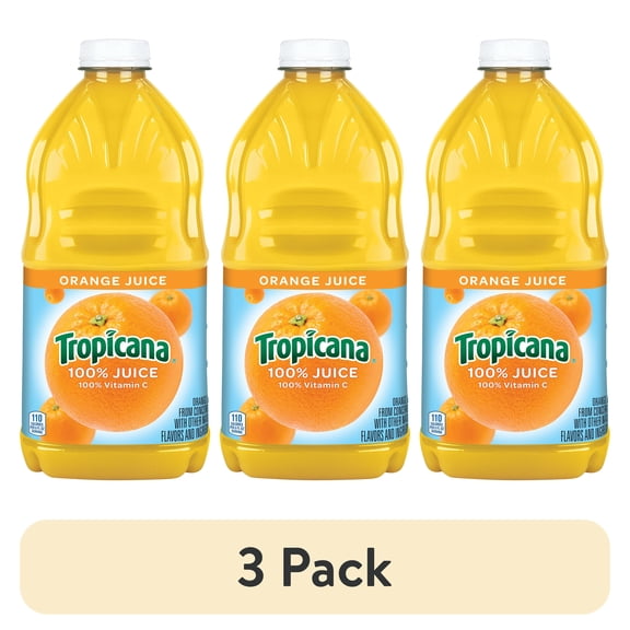 (3 pack) Tropicana 100% Orange Juice, 64 fl oz, Fruit Juice, Texture Smooth