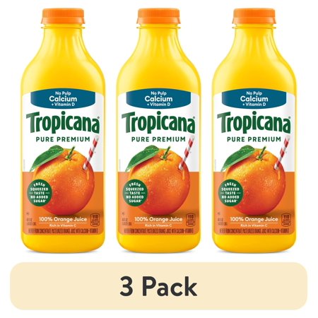 (3 pack) Tropicana Pure Premium 100% Orange Juice, No Pulp, Calcium and Vitamin D, 46 fl oz